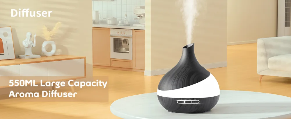 550 ML Essential Oil Diffuser Upgraded Aromatherapy Diffuser for Large Room Aroma diffuser with Remote Control 4 Timer Setting Waterless 14 Color Lights Auto Shut-Off Black - diffuser
