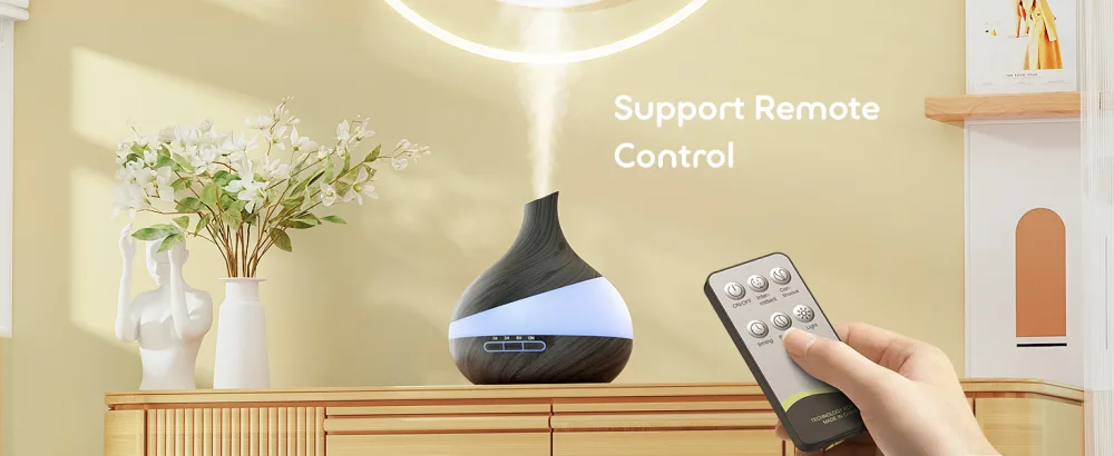 550 ML Essential Oil Diffuser Upgraded Aromatherapy Diffuser for Large Room Aroma diffuser with Remote Control 4 Timer Setting Waterless 14 Color Lights Auto Shut-Off Black - diffuser remote control