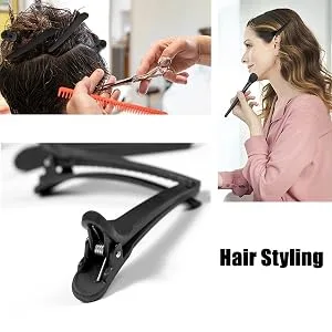 WANBY Hair Clips 12 Pieces Black Durable Large Biting Alligator Clip Set Professional Plastic Hair Clips for Easy Styling and Cutting (Black) - clips
