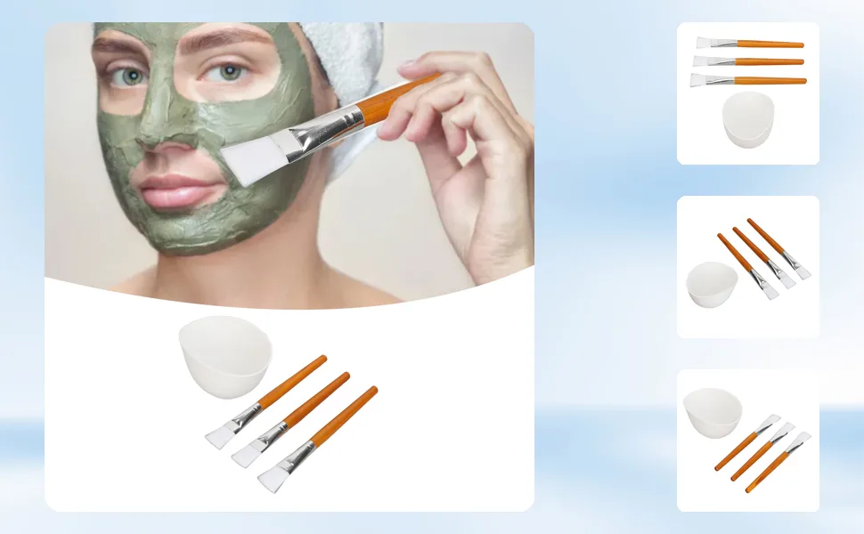TYTOGE Facemask Mixing Tool Set Multifunctional Reusable Silicone Face Mask Bowl Wooden Brush Set for Oils Moisturizers - 1412230290211-1