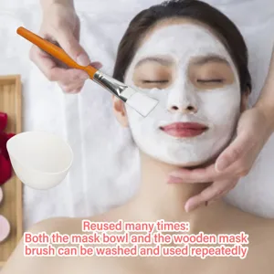 TYTOGE Facemask Mixing Tool Set Multifunctional Reusable Silicone Face Mask Bowl Wooden Brush Set for Oils Moisturizers - 1412230290211-2