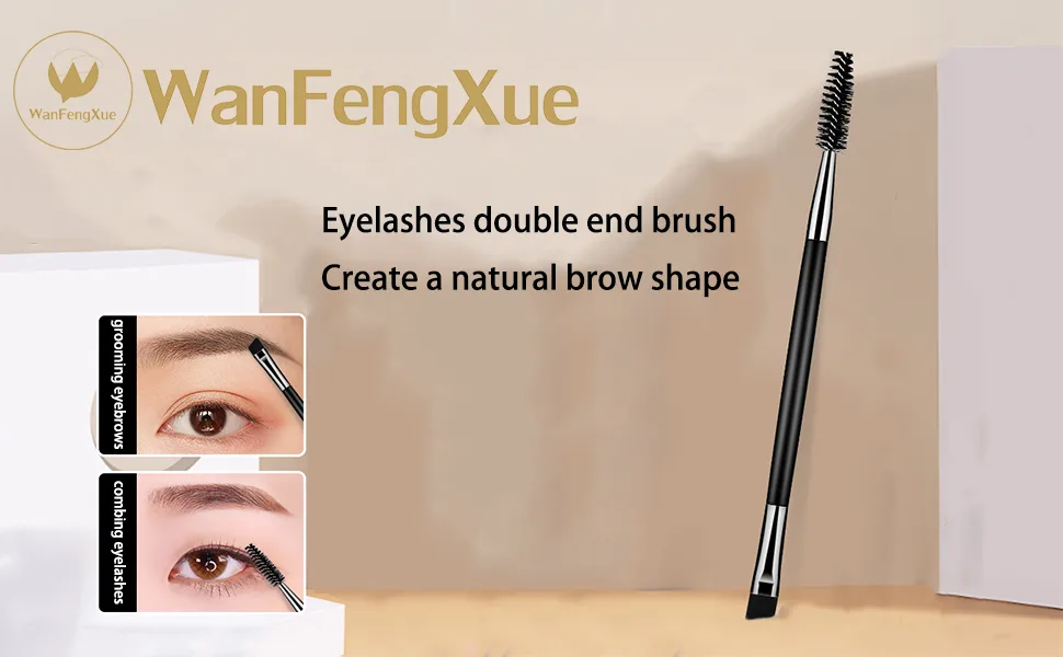 WanFengXue 5 Pieces Duo Eyebrow Brush 2 in 1Angled Eye Brow Brush with Spoolie Brush 14cm Black Mini Eyelash Brush for Tinting Angled Eyebrow - Product main image