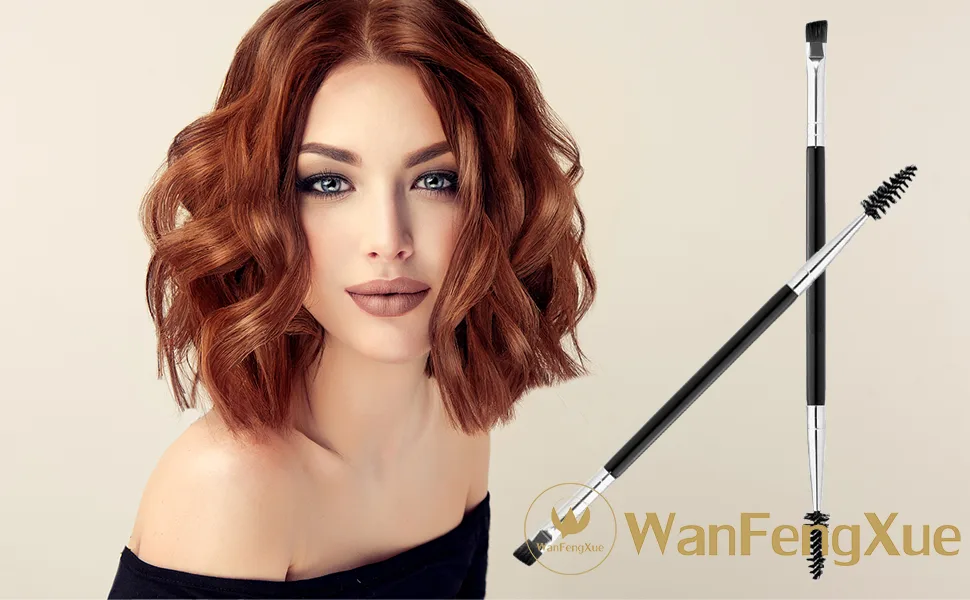 WanFengXue 5 Pieces Duo Eyebrow Brush 2 in 1Angled Eye Brow Brush with Spoolie Brush 14cm Black Mini Eyelash Brush for Tinting Angled Eyebrow - Product photo