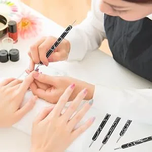Uitseld Brush Set | Painting Brush | Nail Dotting Drawing Tool Double Ended Nail Brush Pen for Fine Detailing Home Salon Black - Ample flexibility