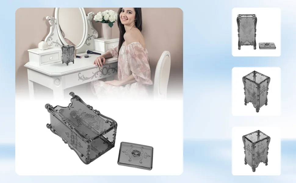 Makeup Cotton Holder Rose Flower ABS Practical Storage Box Large Capacity for Home (Transparent Grey) - 1410220055211-1