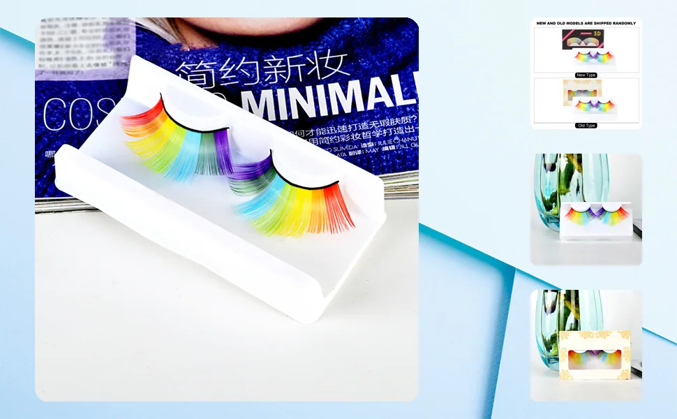 Rainbow False Eyelashes DIY Lash Extension 3D Volume Fake Eyelash Strips Exaggerated False Eyelashes Party Stage Cosplay Accessory for Performance - 10102792-1