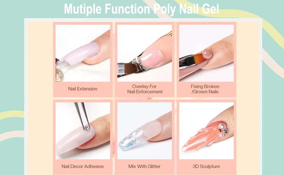 TEEROVA Poly Gel Nail Kit 6 Colors Nail Extension Gel with Slip Solution Basic Manicure Tools Builder Nail Gel Nail Enhancement Starter Kit (Set A) - Mutiple function poly nail gel