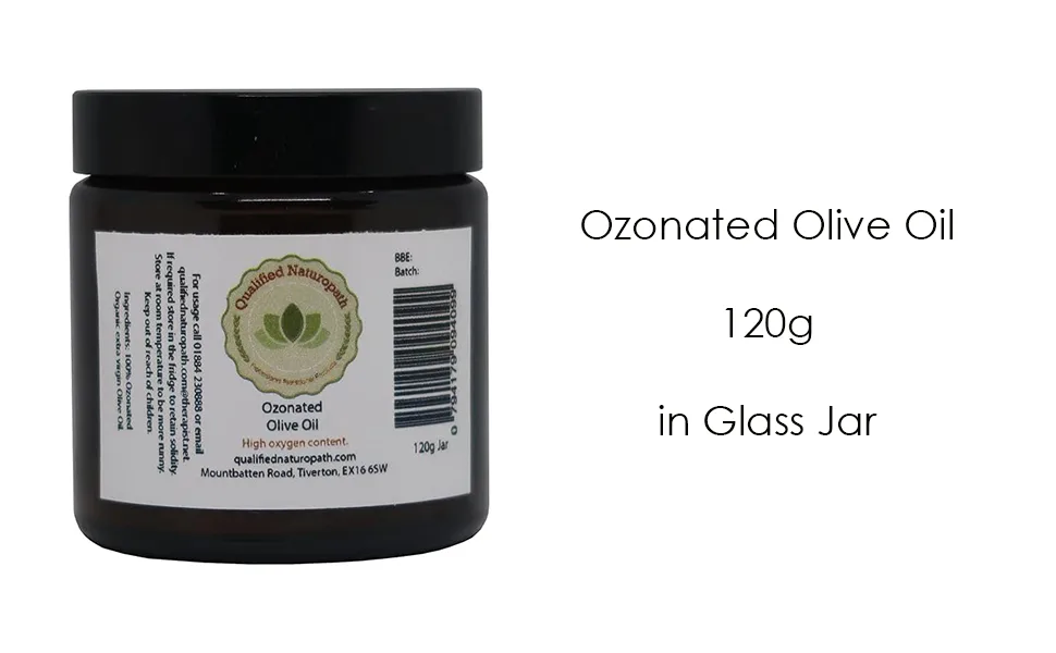 Ozonated Olive Oil (Organic Cold Pressed) - 120g (3.3 fl oz) in Glass Jar - banner