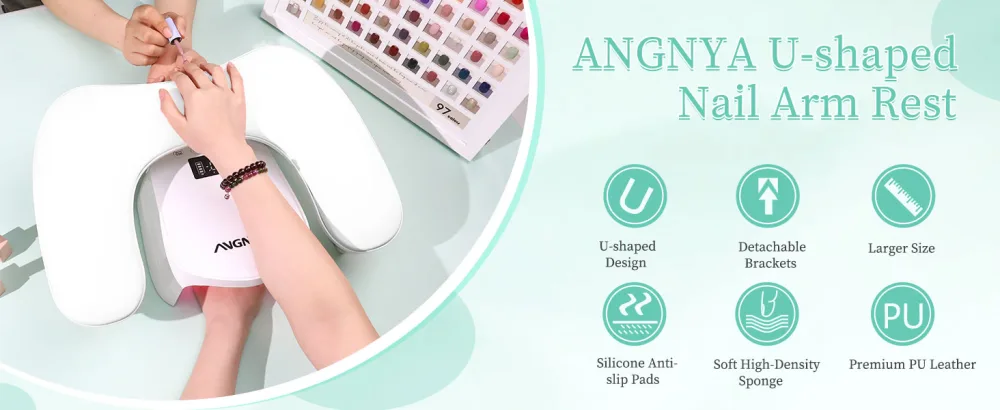 ANGNYA Arm Rest for Nails Tech U-shaped Nail Arm Rest with Detachable Brackets Big Manicure Hand Rest Pillow for Nail Tech Must Haves Manicure Tools (White) - Nail Arm Rest