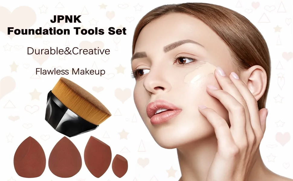 JPNK Foundation Makeup Brush with 4 Makeup Sponges Latex-free for Blending Liquid, Cream or Flawless Powder Cosmetics Brown - product information 19