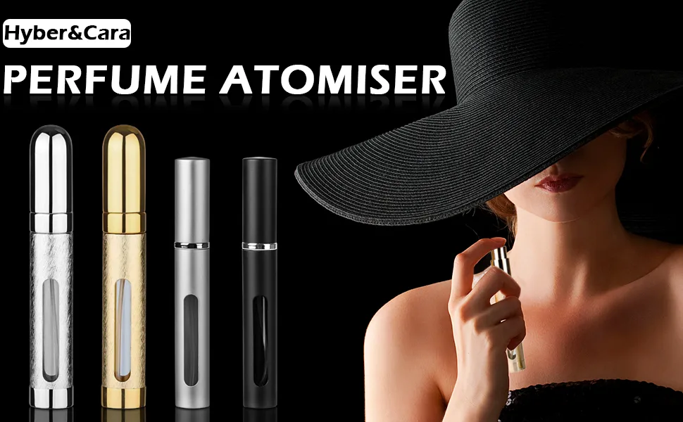 Hyber&Cara Perfume Atomiser Refillable Empty Fragrance Bottle Aftershave Spray Scent Pump for Travel Out-Going 2x5ml + 2x12ml - Perfume Atomiser