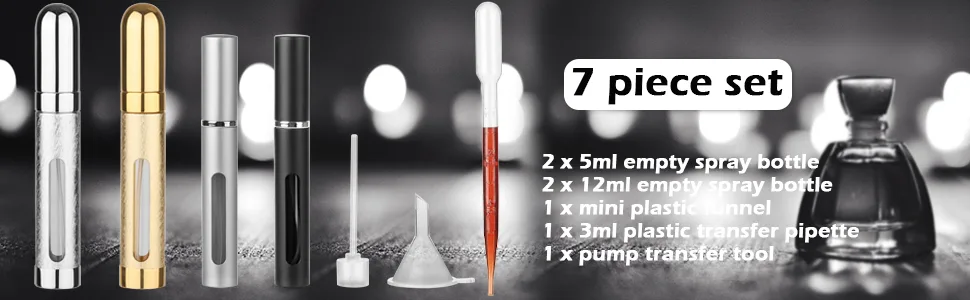 Hyber&Cara Perfume Atomiser Refillable Empty Fragrance Bottle Aftershave Spray Scent Pump for Travel Out-Going 2x5ml + 2x12ml - Perfume Atomiser