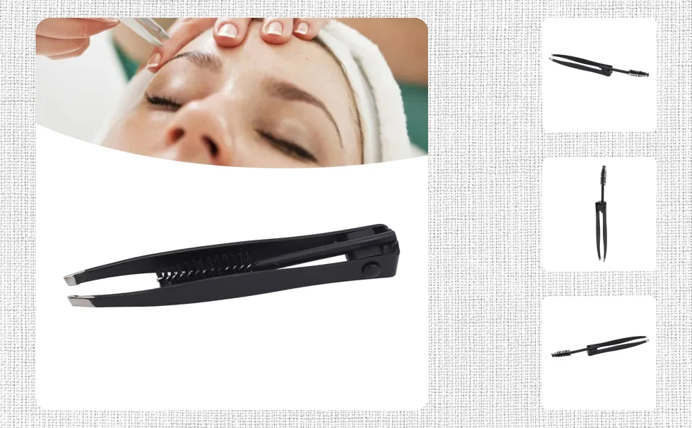 Multifunctional Eyebrow Tweezer with Eyebrow Comb Black 2 in 1 Makeup Grooming Tool for Eyebrows Or Facial Hair - 1410230074411-1