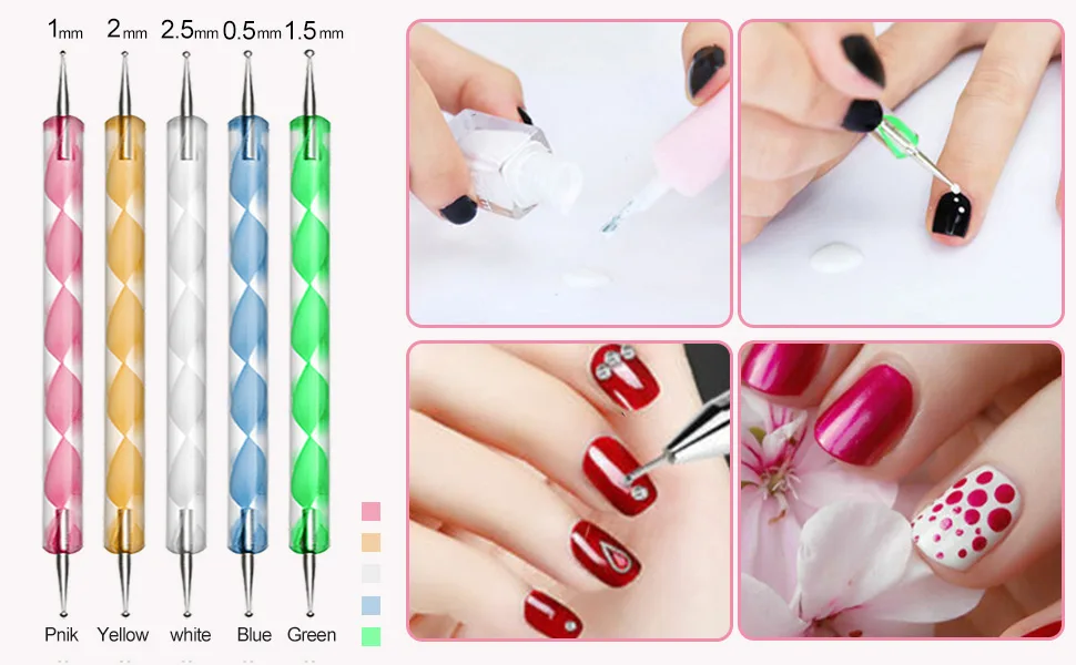 JOYJULY 20pcs Nail Art Design Tools, 15pcs Painting Brushes Set with 5pcs Dotting Pens, BLACK  Black Brushes with Dotting Pens - product information 3