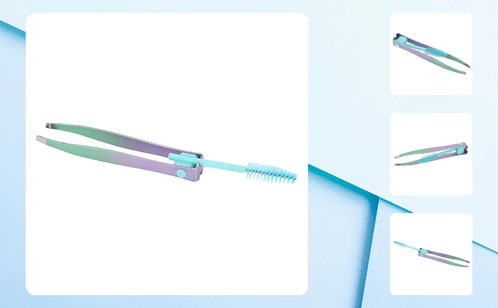 Green Violet Gradient Eyebrow Brush Makeup Stainless Steel Brush False Fake Eyelash Tweezers - 1410230074011-1
