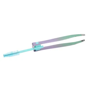 Green Violet Gradient Eyebrow Brush Makeup Stainless Steel Brush False Fake Eyelash Tweezers - 1410230074011-2
