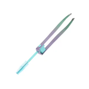 Green Violet Gradient Eyebrow Brush Makeup Stainless Steel Brush False Fake Eyelash Tweezers - 1410230074011-3