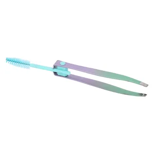 Green Violet Gradient Eyebrow Brush Makeup Stainless Steel Brush False Fake Eyelash Tweezers - product information 2
