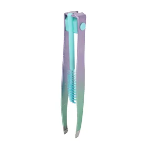 Green Violet Gradient Eyebrow Brush Makeup Stainless Steel Brush False Fake Eyelash Tweezers - product information 6