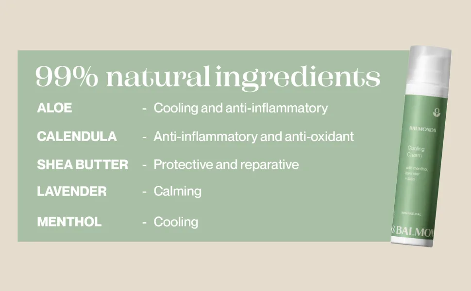 Balmonds Cooling Cream 100 millilitres Natural Lotion with Menthol and Aloe Vera for Eczema and Rosacea - 100% natural ingredients