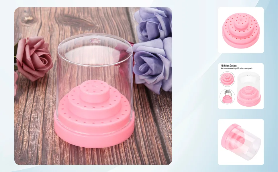 Nail Drill Holder Plastic 48 Holes Display Organizer Box Pink Blue Orange White for Salon (Pink) - JM14854-01-1