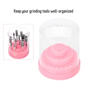 Nail Drill Holder Plastic 48 Holes Display Organizer Box Pink Blue Orange White for Salon (Pink) - JM14854-01-2