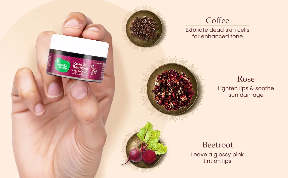 Mother Sparsh Rose & Beetroot Lip Scrub For Dry Chapped Lips | Removes Dead Skin & Pigmentation - 10gm - lip masks skincare