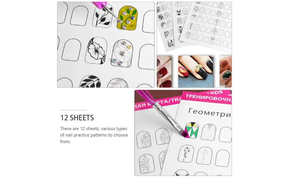 MERRYHAPY 24 Sheets excercise book exercise book pattern nail tools for nail art Nail Shape Templates drawing paper template Cards for Manicure Training nail Book for Manicure Training - product information 5