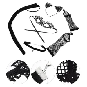 HONMEET 1 Set cat tail headband props tail masquerade eye cover Cloth - product information 5