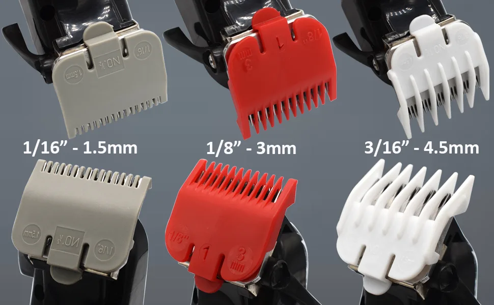 3 Pieces Professional Hair Clipper Attachment Guide Combs Color-Coded Gurad Combs fits for Most Wahl Standard Full-Sized Hair Clippers(1.5/3/4.5mm Gray/Red/White) - 3 Pieces Attachment Combs_1