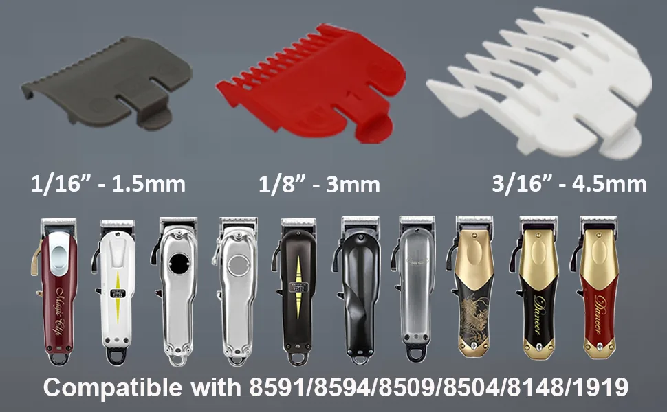 3 Pieces Professional Hair Clipper Attachment Guide Combs Color-Coded Gurad Combs fits for Most Wahl Standard Full-Sized Hair Clippers(1.5/3/4.5mm Gray/Red/White) - 3 Pieces Attachment Combs_2