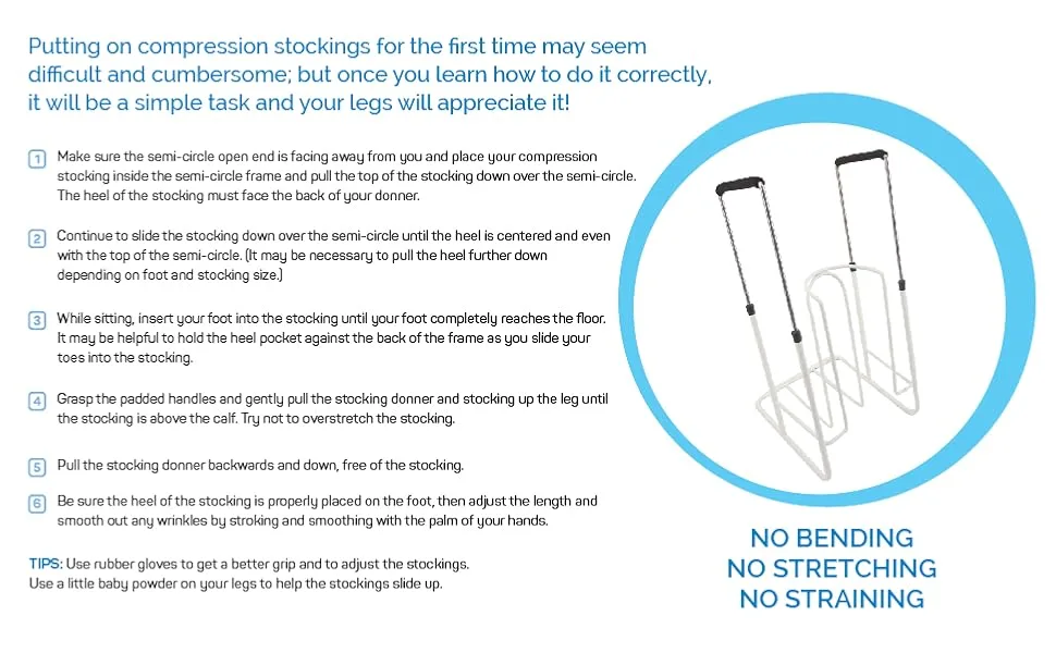 JOMI COMPRESSION Stocking Donner with Extendable Handles The Easy and Convenient Way to Put On Compression Stockings and Compression Socks. Size Standard (Fits XS - L) - donner