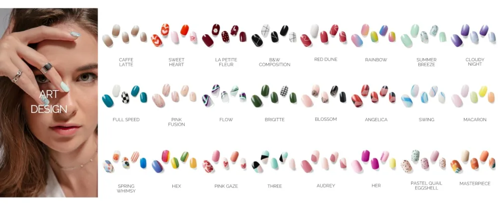 NAILOG Semi Cured Gel Nail Strips (20 Extra Long Nail Stickers) | Glossy & Long Lasting Soft Gel Finish Nail Wrap| Ruby Nebula - Art Design