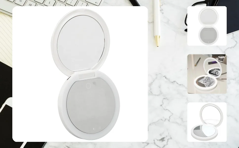 Travel Compact Mirror with UV Camera Rechargeable Vanity Mirror Handheld Double Sided Pocket Mirror for Skin Protection Portable Folding Lighted Mirror for Sunscreen Test - 2216230006211-1