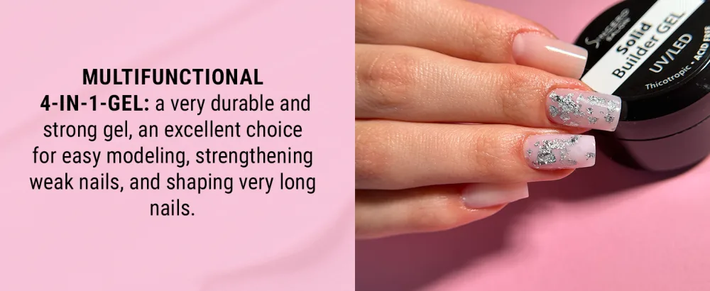 SINCERO SALON Builder Gel Solid Natural - 4in1 Builder Gel For Nails for Strengthening Protecting and Nail Extensions - Long Lasting Nail Gel Builder UV LED - Solid Builder Gel For Nails - 15ml - Multifunctional 4in1 builder gel designed for nail shaping, strengthening, lengthening.