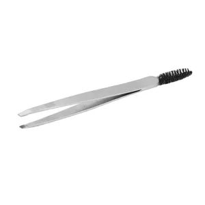 Eyebrow Slant Tip Tweezer with Eyebrow Brush Sliver Stainless Steel Thin Eyebrow Remover False Eyelashes Makeup Tools - 1410230074611-2