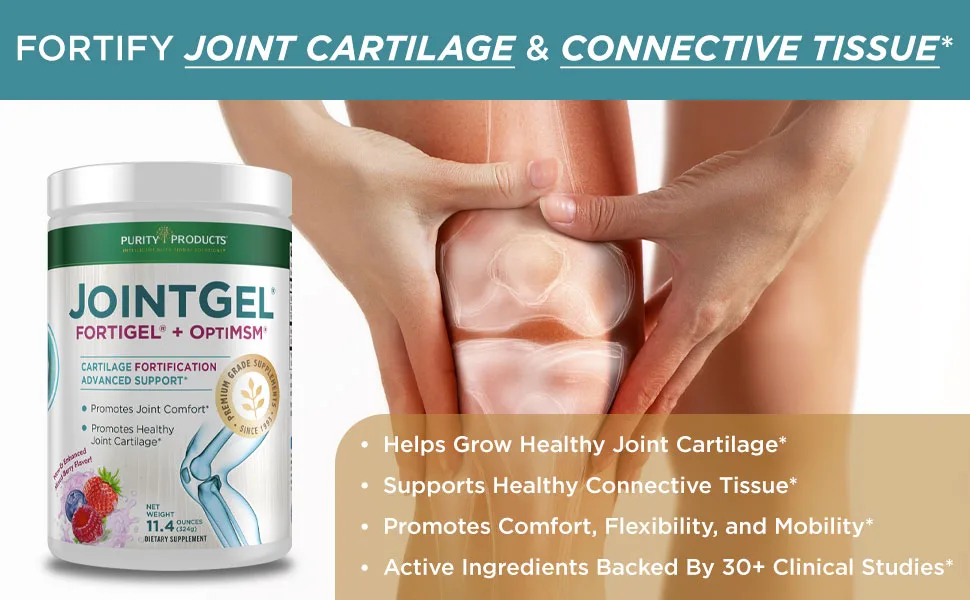 JointGel Formula - Purity Products - Collagen Peptides + MSM - Supports Joint Flexibility + Fortify Joint Cartilage - Berry Powder - 30 Day Supply - massaging knee - joint supplement powder