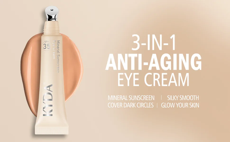 KYDA Mineral Sunscreen Eye Cream Tan SPF 35 Undereye Brightener Concealer Full Coverage Eyes Primer Controlled Applicator Blendable Formul  - product information 2