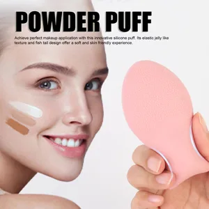 Silicone Powder Puff Beauty Makeup Tools Elastic Wet And Dry Reusable Bendable Fish Tail Shape Face Soft Makeup Puff - product information 6