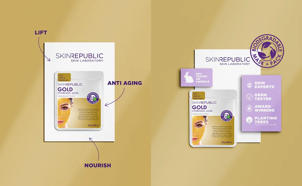 Skin Republic Gold Hydrogel Face Mask For Smooth Younger Looking Skin 25g TRIO - Skin Republic
