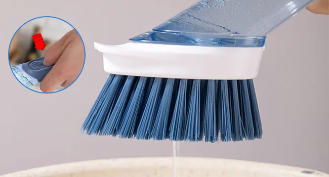 MASTERTOP Dish Scrubber Brush Set Soap Dispensing Dish Brush with 4 Multi-functional Heads & Handle Washing Up Brushes Sponge for Pot Pan Dish Sink Kitchen Cleaning - Blue - Soap Dispensing Dish Brush
