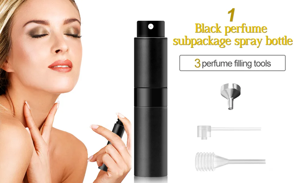 Redamancy Perfume Spray Bottle 8ml Refillable Perfume Atomiser Mini Portable Atomizer Upgraded Perfume Pod and Refill Pump for Outdoor Traveling Vacation (Black) 8 ml - product information 2