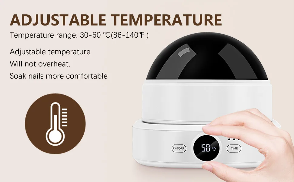 Electric Nail Soaking Bowl Adjustable Temperature and Display Soak off Gel Polish Dip Powder Remover Manicure Bowl with Timer Setting - nail soak off bowl