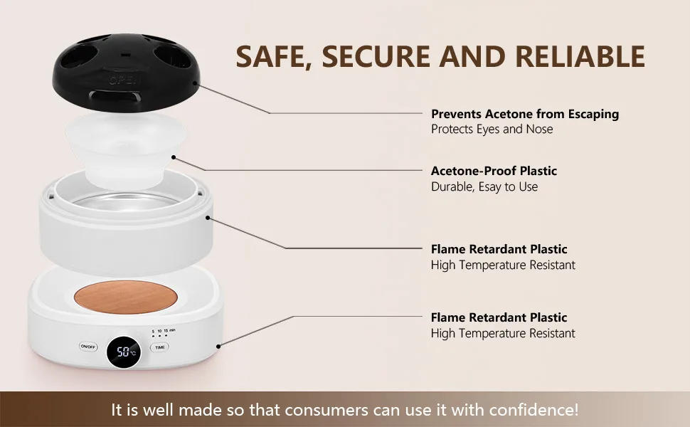 Electric Nail Soaking Bowl Adjustable Temperature and Display Soak off Gel Polish Dip Powder Remover Manicure Bowl with Timer Setting - nail soak off bowl