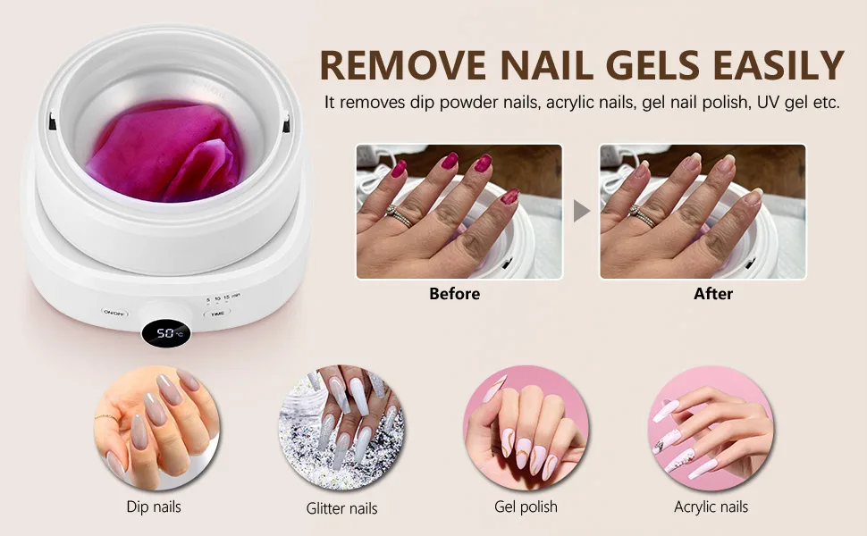 Electric Nail Soaking Bowl Adjustable Temperature and Display Soak off Gel Polish Dip Powder Remover Manicure Bowl with Timer Setting - nail soak off bowl
