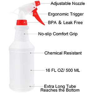 JohnBee Spray bottle - Empty spray bottles (16oz/2Pack) - Spray bottles for Cleaning Solutions / Plants / Bleach Spray / BBQ - With Adjustable Nozzle from Fine Mist to Stream - BPA Free Material - Spray bottle for cleaning solutions