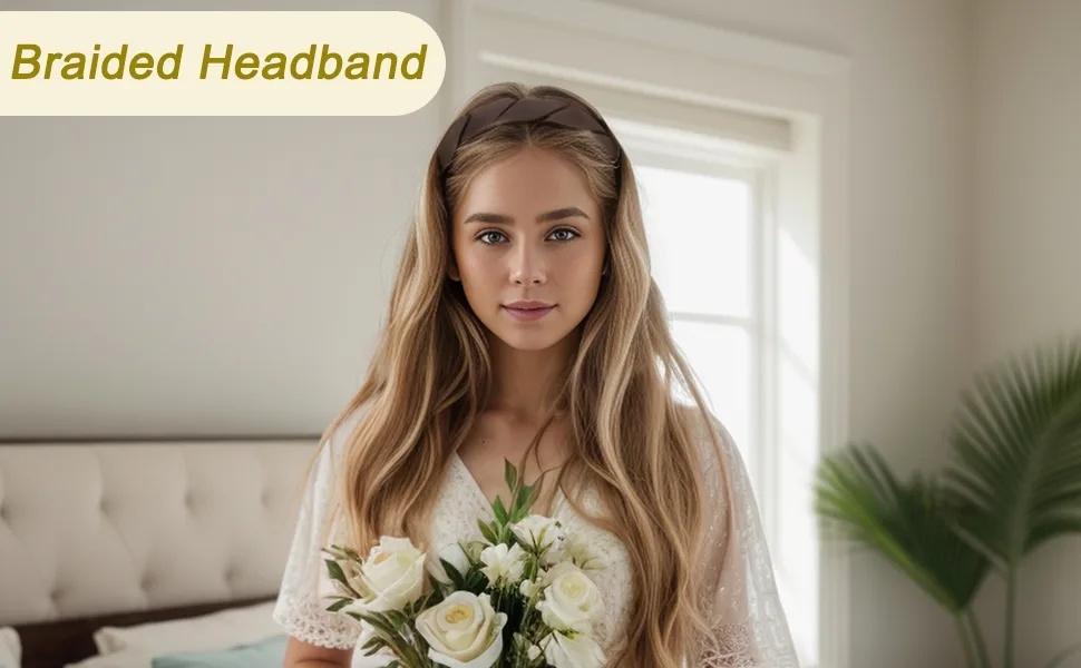 VOCOSTE Braided Headbands Hairhoop Weaving Shape Accessories Coffee Color - Standard Image Header With Text