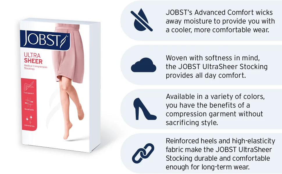 JOBST UltraSheer Support Compression Stockings 8-15 mmHg* Large Silky Beige Close-Toe 1 Each - stockings compression medium knee high relief hose medical support sport open toe sock closed thigh