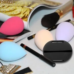 1set Powder Puff Storage Box Breathable Silica Gel Cosmetics Travel 20X4.8CM Black - product information 1