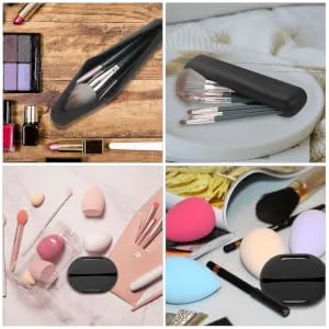 1set Powder Puff Storage Box Breathable Silica Gel Cosmetics Travel 20X4.8CM Black - product information 4
